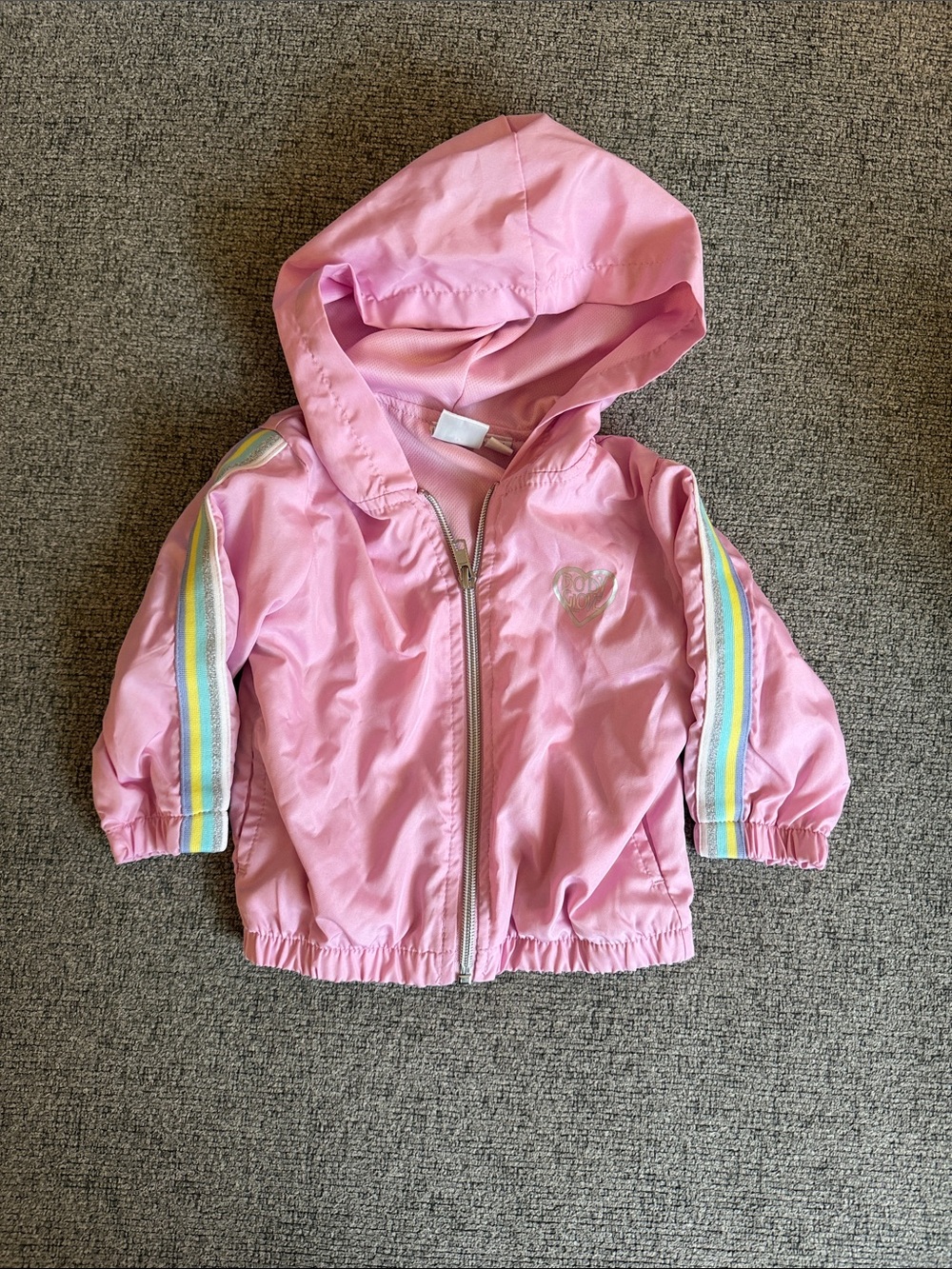 Body Glove Pink Hooded Kids Raincoat with Rainbow Stripe